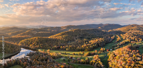 Beautiful Autumn Sunset in North Carolina Blue Ridge Mountains - Linville Golf Course and Eseeola Lodge Resort