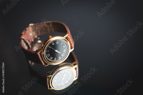 Elegant wrist watch close up