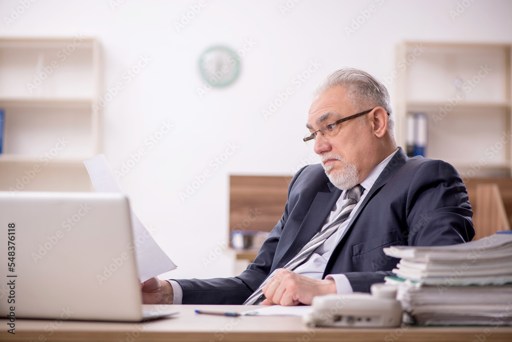 Old male boss employee working in the office
