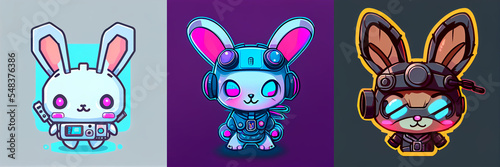 Cute, kawaii, chibi spider icon, cyberpunk. 2d flat, easter bunny with easter eggs, collection photo