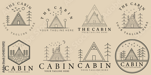 Set bundle Minimal line art cabin icon creative design