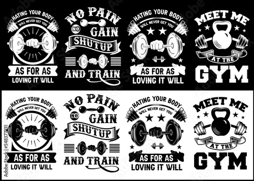 Gym Fitness Workout typography vector print design