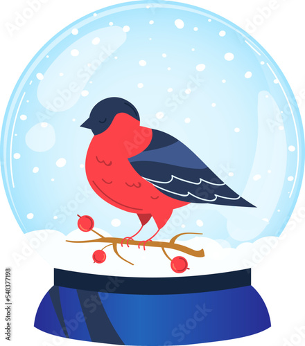 Christmas gifts glass snow globe, pleasant surprise toy for holiday, design cartoon style vector illustration, isolated on white.