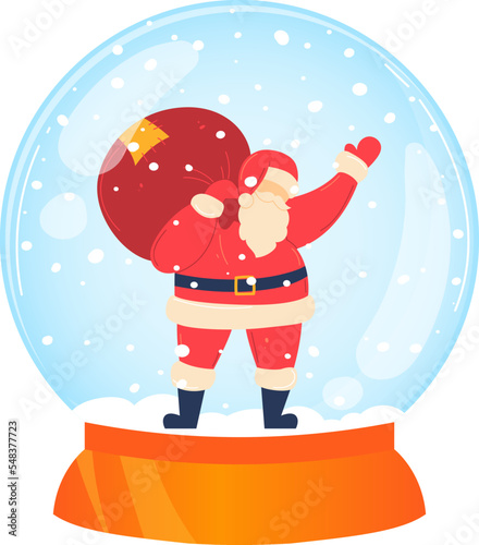 Christmas gifts glass snow globe, pleasant surprise toy for holiday, design cartoon style vector illustration, isolated on white.