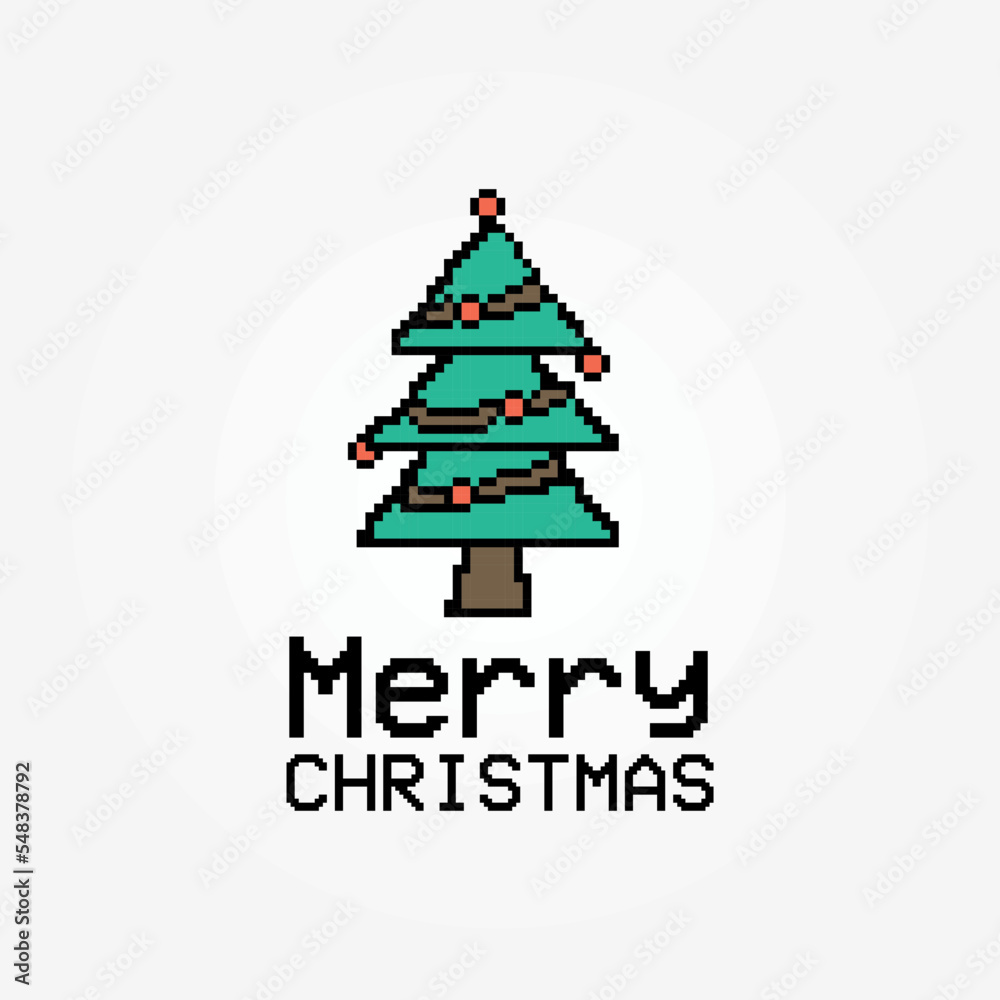 Pixelated merry christmas tree vector template