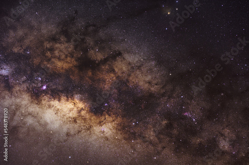 stars and center of the Milky Way. Constellations, Antares,Nebula. Space dust and noise