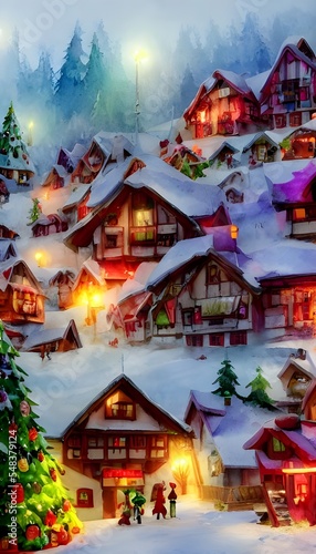 The Santa Claus village is a hustling and bustling place. There are elves all around, busy making toys and packing up presents. The air is filled with the smell of gingerbread cookies and hot cocoa. I © dreamyart