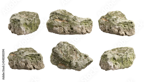 3d rendering realistic mossy stone cut out backgrounds transparent png file