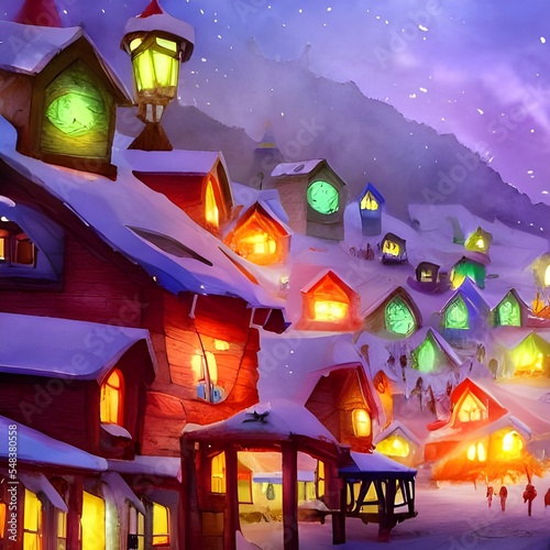 It's a winter wonderland! Santa Claus village is covered in snow and there are festive lights everywhere. The main drag is lined with candy cane-striped shops and every few hours, elves come out to da