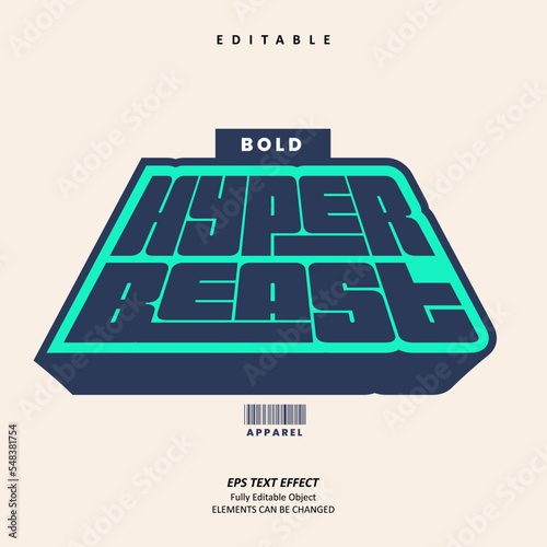 Editable Text Effect Vector of Hyper Beast Bold Retro Apparel Typography for Sticker printing, craft, packaging, label, apparel