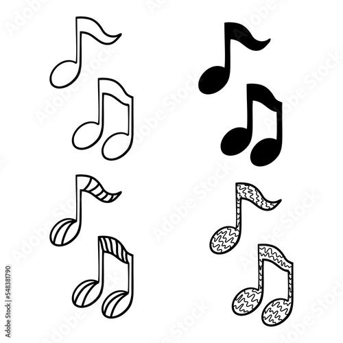 a set of musical notes in the doodle style. a sound icon to indicate the melody
