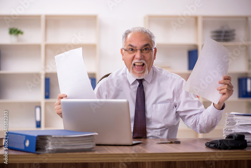 Old male employee working in the office