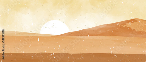 Desert landscape art painting. Abstract mountain contemporary aesthetic backgrounds landscapes. mountain, desert, sunrise. vector illustrations