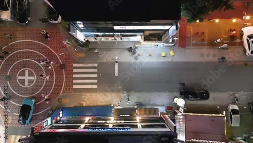 Drone shot of building views from top in Seoul at night, South Korea photo