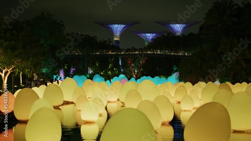 Light show on Dragonfly Lake, Gardens by the Bay, Singapore photo