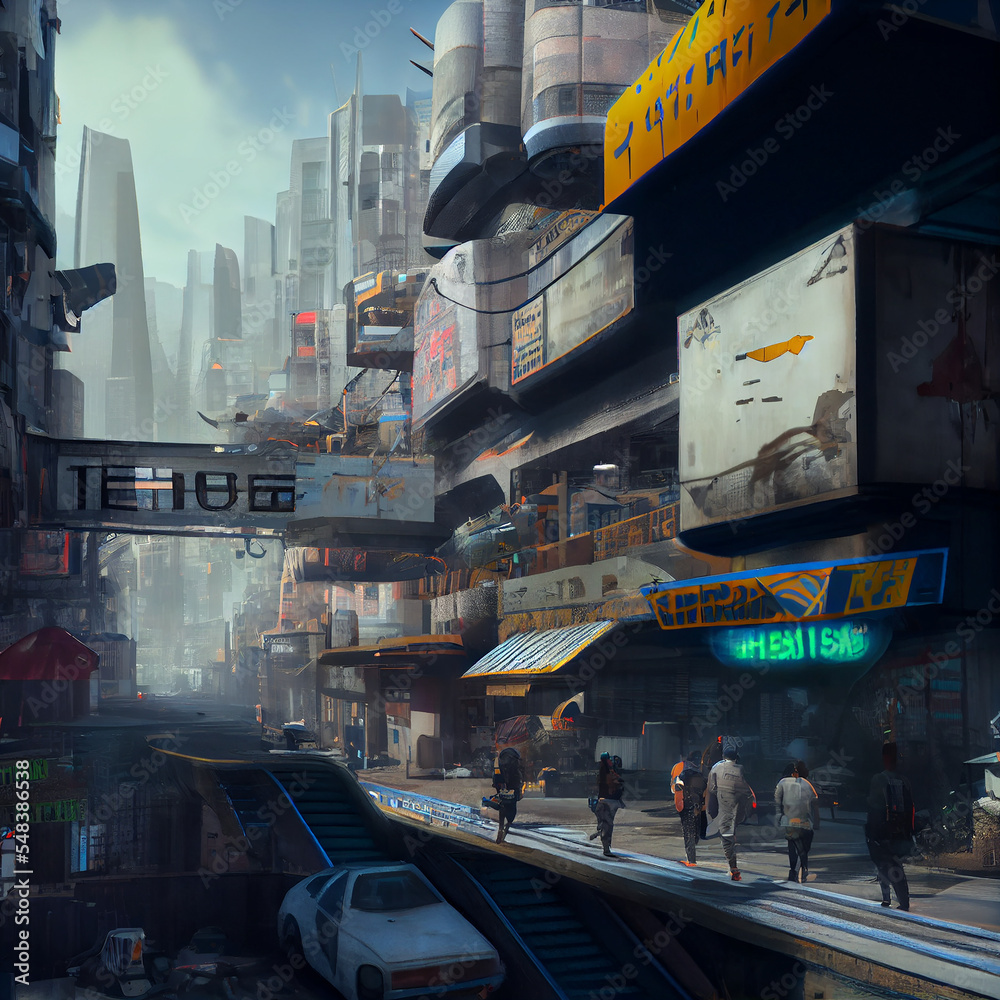 Obraz premium Flourishing cyberpunk city