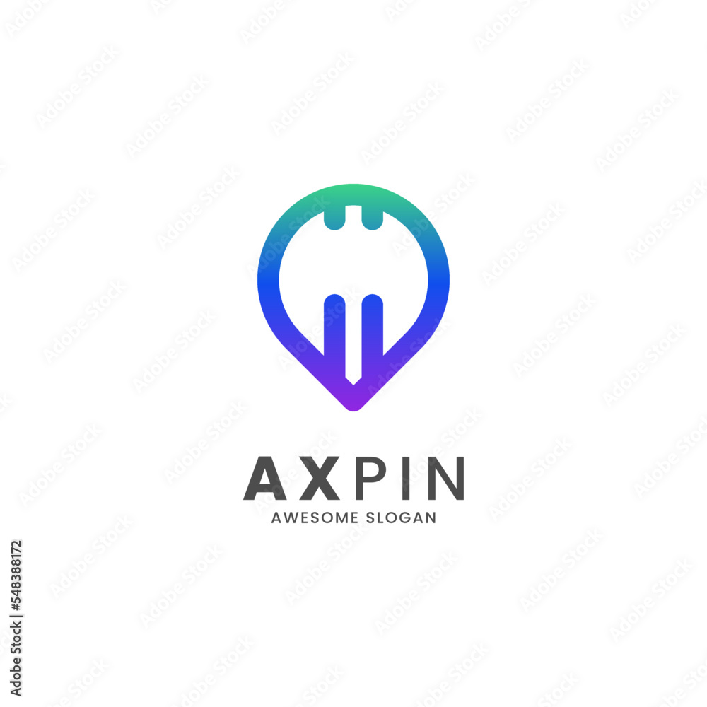 Vector Logo Illustration Ax Pin Gradient Line Art Style. Vector Logo Illustration Ax Pin Gradient Line Art Style.