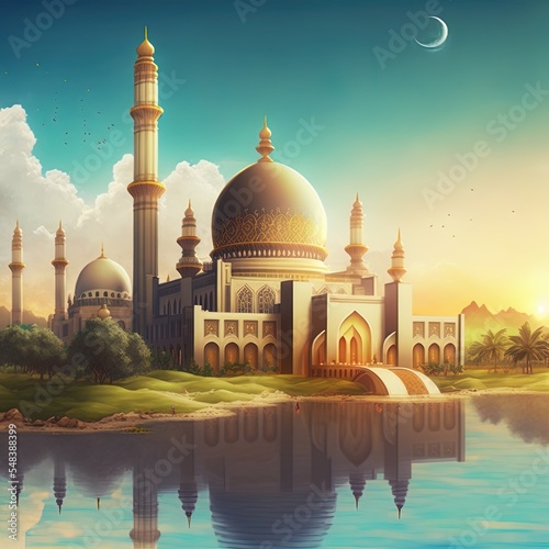 Islamic Mosque And Adzan Concept Illustration