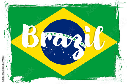Brazil flag, banner with grunge brush texture