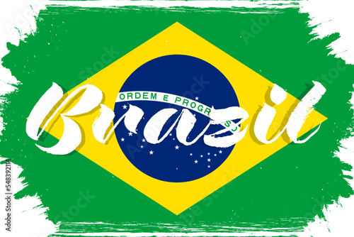 Brazil flag, banner with grunge brush texture