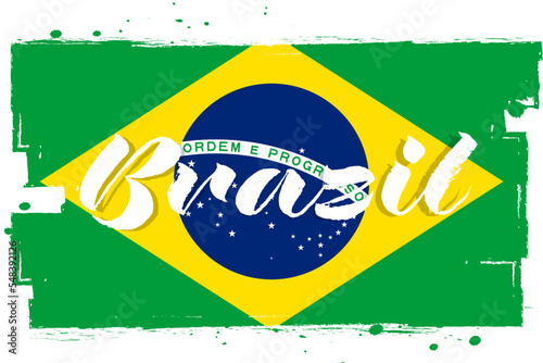 Brazil flag, banner with grunge brush texture