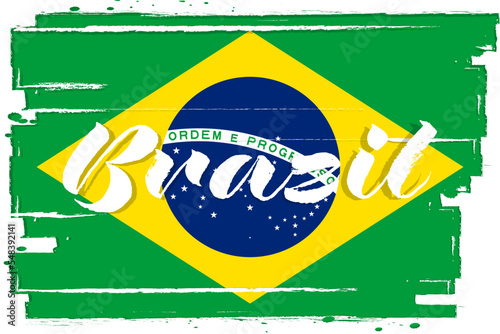 Brazil flag, banner with grunge brush texture