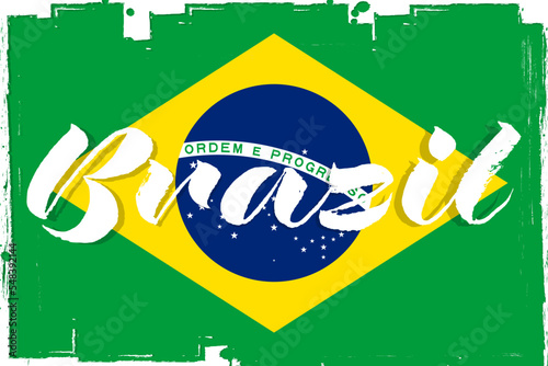 Brazil flag, banner with grunge brush texture