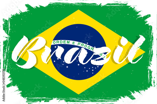 Brazil flag, banner with grunge brush texture