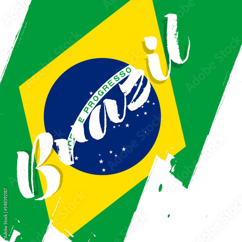 Brazil flag, banner with grunge brush texture