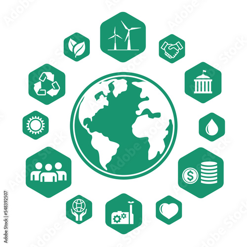 Environment Social Governance, Business green icon set