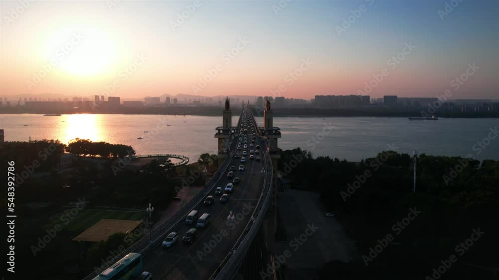 Dusk Scenery of Nanjing Yangtze River Bridge, Jiangsu Province, China Dusk Scenery of Nanjing Yangtze River Bridge, Jiangsu Province, China
