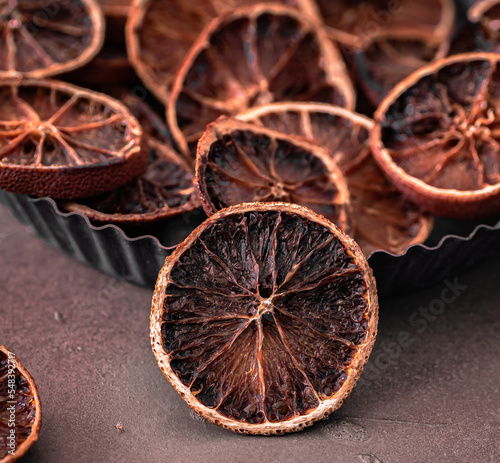 Macro-dried oranges slice photography.