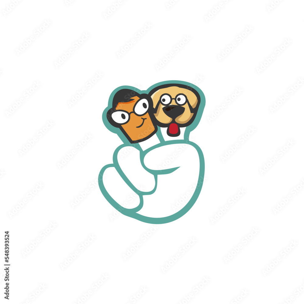 two finger hand and pet mascot logo