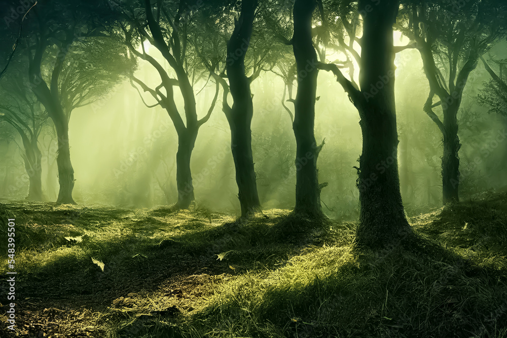 Obraz premium misty forest in the morning