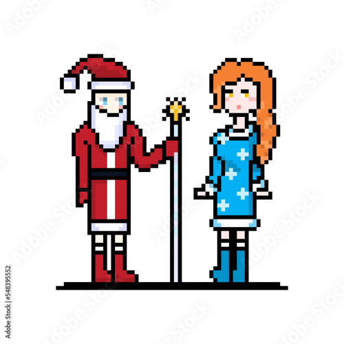 New year characters, pixel symbol of holiday