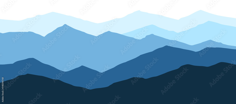 Foggy mountain panoramic flat style banner background design.