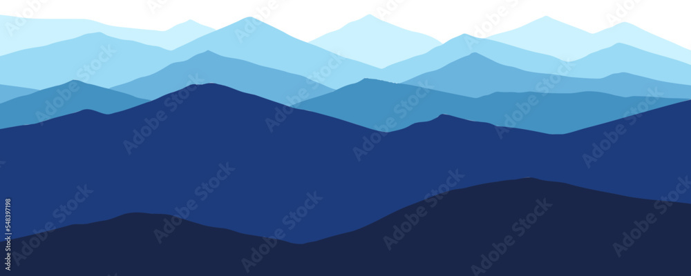 Mountain range panoramic flat style banner background design.