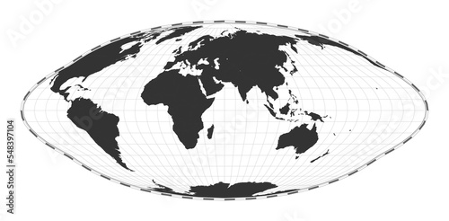 Vector world map. Pseudocylindrical equal-area Goode homolosine projection. Plan world geographical map with latitude/longitude lines. Centered to 60deg W longitude. Vector illustration. photo