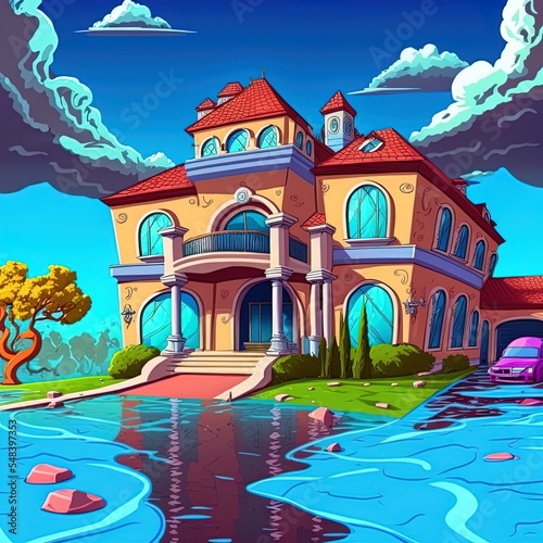Flood and damaged estate concept