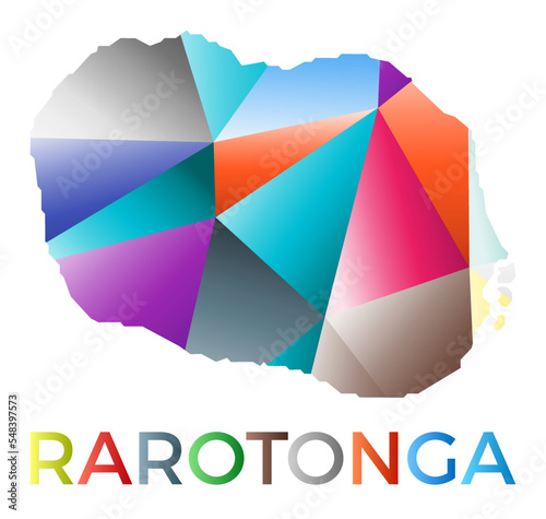 Bright colored Rarotonga shape. Multicolor geometric style island logo. Modern trendy design. Stylish vector illustration.