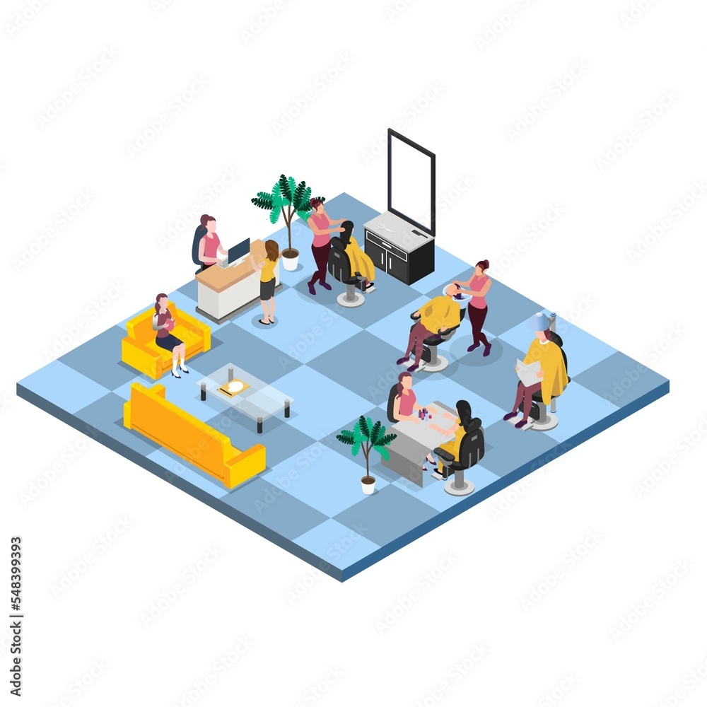 Fototapeta premium Activity in a beauty salon 3d isometric