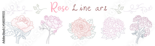Set Vector roses line art Designed in doodle style on a white background for Valentine's theme decorations, wedding cards, digital prints, paper patterns, gifts, scrapbook, fabric patterns and more 
