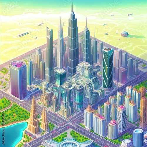 Beautiful Dubai City Bird Eye View On Majestic Cityscape With Modern New Buildings Panoramic Scene