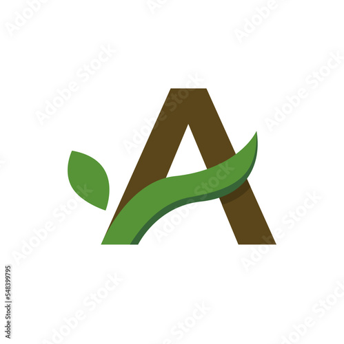 Letter Alphabet logo with green leaf