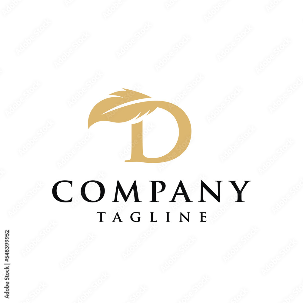 Fototapeta premium D Letter initial feather design logo vector template