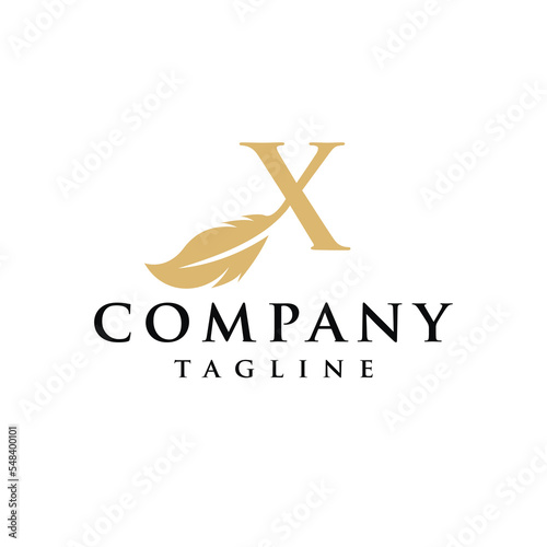 X Letter initial feather design logo vector template