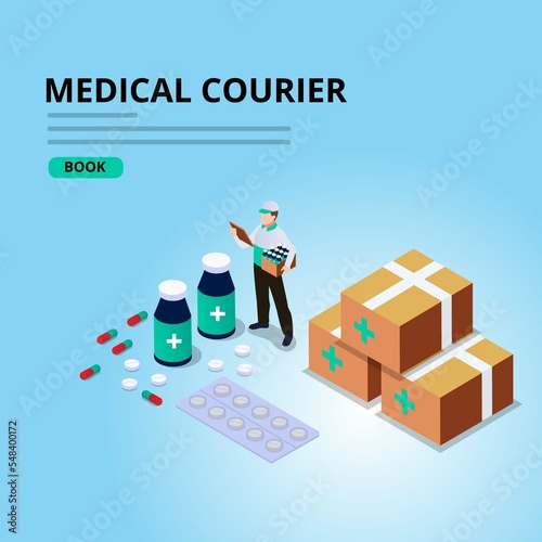Medical courier delivery vector illustration