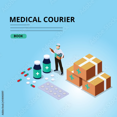Medical courier delivery vector illustration