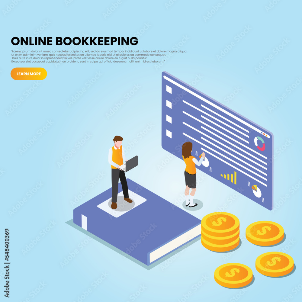 Business online bookkeeping 3d isometric Business online bookkeeping 3d isometric