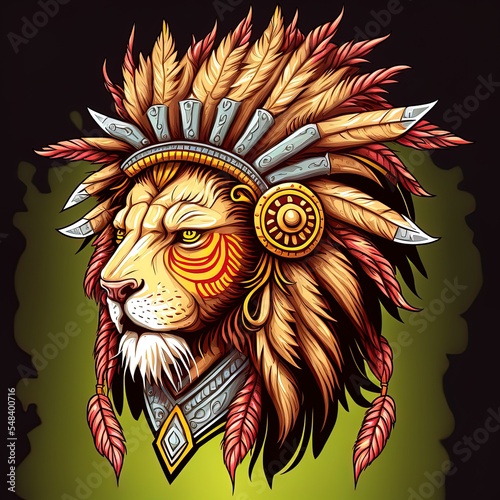 Obraz w ramie Lion apache mascot illustration